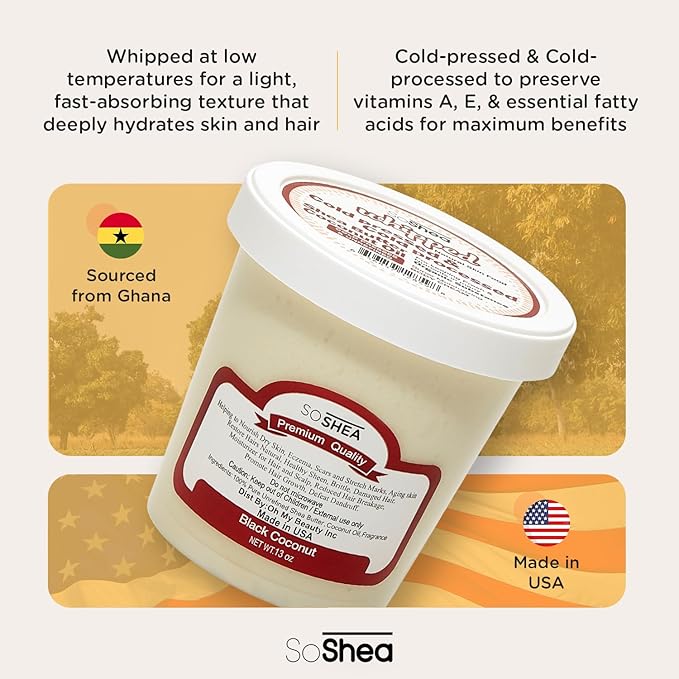 SoShea Whipped Shea Butter Unscented Ivory Original - Nourishes, Moisturizes & Renews | 100% African Pure Shea Butter | Cold-Pressed & Cold-Processed | No Dyes & Parabens | Vegan | 11.50oz / 326g