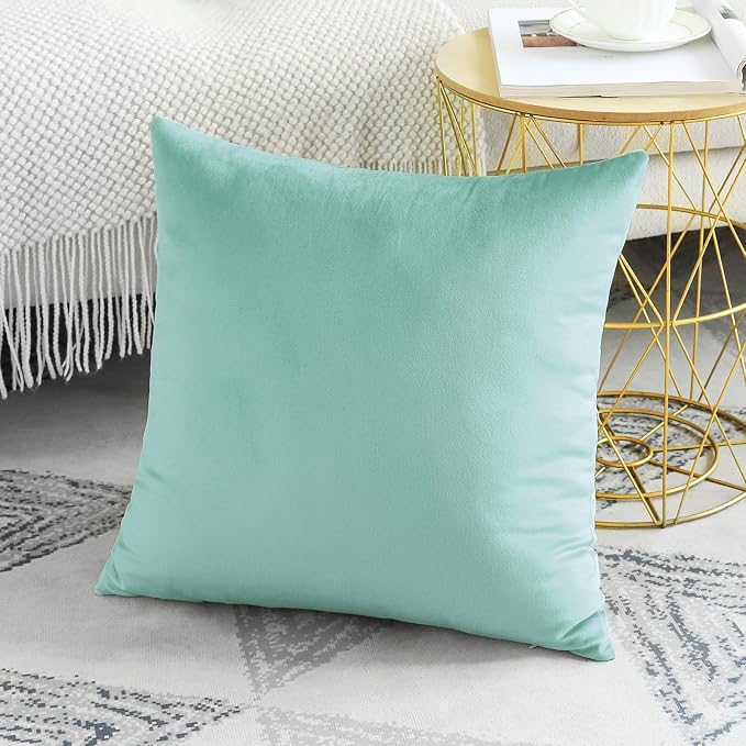 Artscope Luxury Velvet Pillow Covers Decorative Square Pillowcases Soft Solid Cushion Cases for Couch Sofa Bedroom Home Decor 20x20 Inch Aqua Green