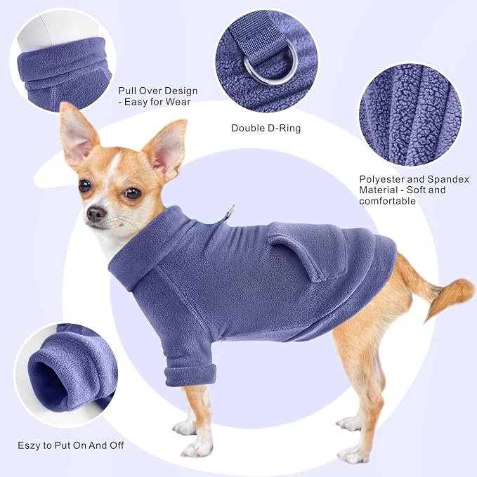 Idepet Fleece Sweater 2 Pack,Turtleneck Sweatshirt Pet Clothing | Winter Dog Clothes,Stretchy,Small Coat,Cat Apparel,with Leash Ring,for Small Medium Dogs Cats,with Pocket