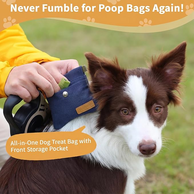 Dog Treat Pouch for Pet Training, Carabiner & Magnetic Buckle, Navy