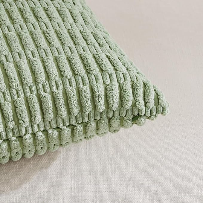 Fancy Homi Decorative Throw Pillow Covers for Bed Couch Bedroom Bench, Soft Corduroy Solid Pillow Case, Rustic Farmhouse Boho Room Decor,20" x 12" (Pack of 1),Sage Green
