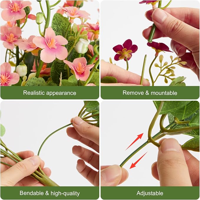 RM ROOMERS Artificial Flowers Plants for Outdoors, Fake Flowers Pink | Forget-me-not UV Resistant Faux Flower for Garden Porch Windowbox Front Door Yard, No Fade Home Table Vase Decor (4 Bundles)