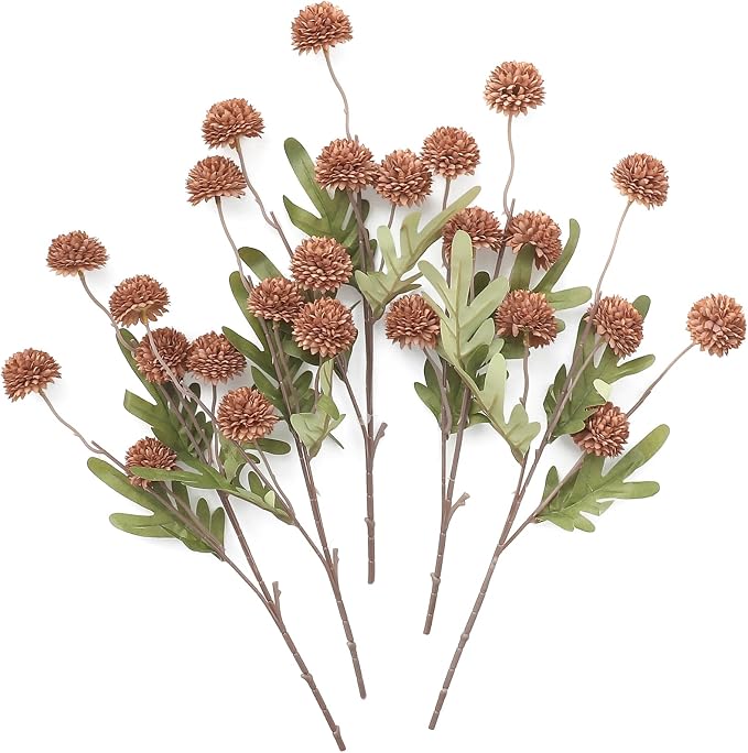 5pcs Terracotta Faux Silk Mums Artificial Flowers, Bulk Fake Small Mini Chrysanthemums with Stems for DIY Wedding Centerpieces Floral Arrangements Vase Fillers Home Decorations