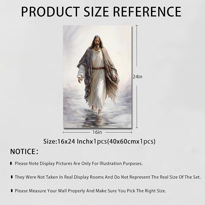 Fantasy Artists Unframed Jesus Christ Wall Art Jesus Walking On Water Canvas Wall Decor Christian Painting Prints Biblical Religious Room Decor for Church Prayer Room Christian School 16" x 24"