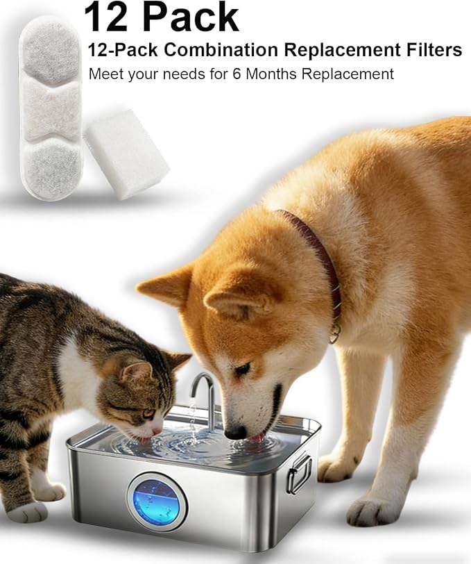 12-Pack Dog Water Fountain Filter fit Zuqqony DYSJ01 12L Pet Water Fountain | 12 packs for 6-12 months' supply ;Compatible with MAILOFY WF120 / WF160;Works with FIYOVA FW120 12L pet Fountain
