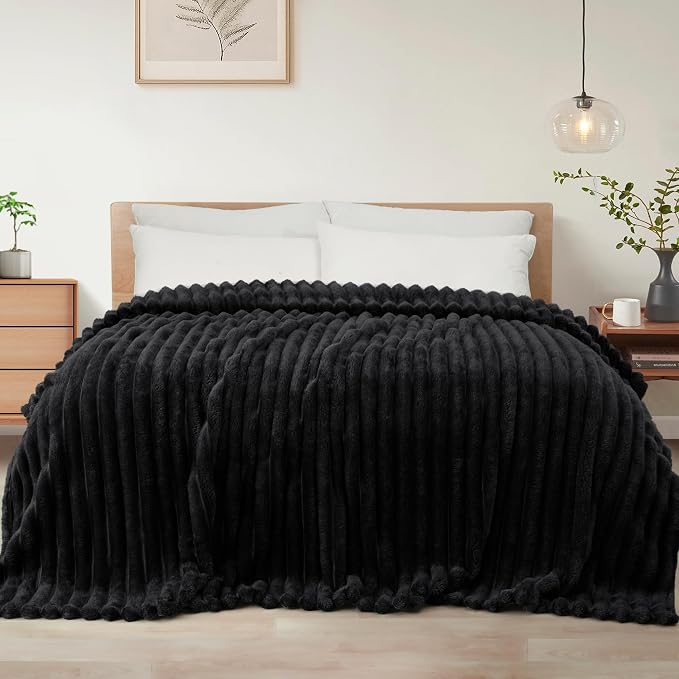 Exclusivo Mezcla Striped California King Size Fleece Blanket for Bed | Soft Breathable Cozy Bed Blankets, Lightweight Plush Fluffy Fuzzy Jacquard Decorative Blankets