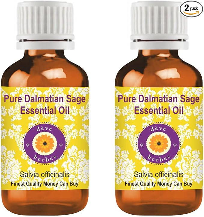 dève herbes Pure Dalmatian Sage Essential Oil (Salvia officinals) Steam Distilled (Pack of Two) 100ml X 2 (6.76 oz)