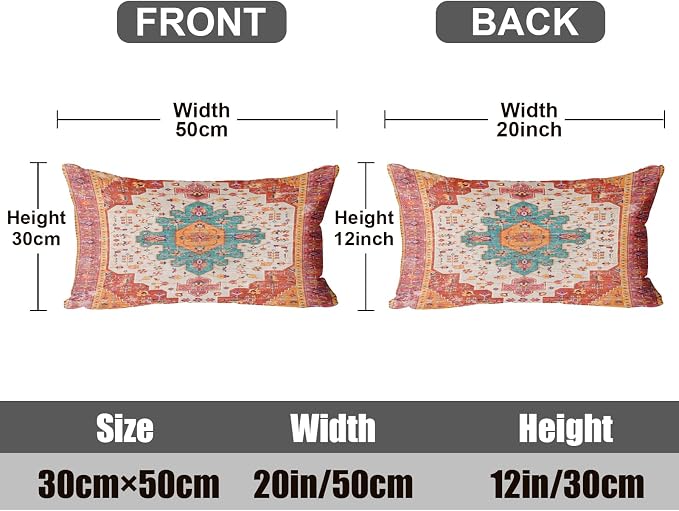 Boho Throw Pillow Covers 12x20 inch Set of 2,Soft Pillowcases Bohemia Carpet Printing Pattern Decorative Sofa Living Room Bed Rectangle Pillow Case Cushion Cover-Reddish Orange