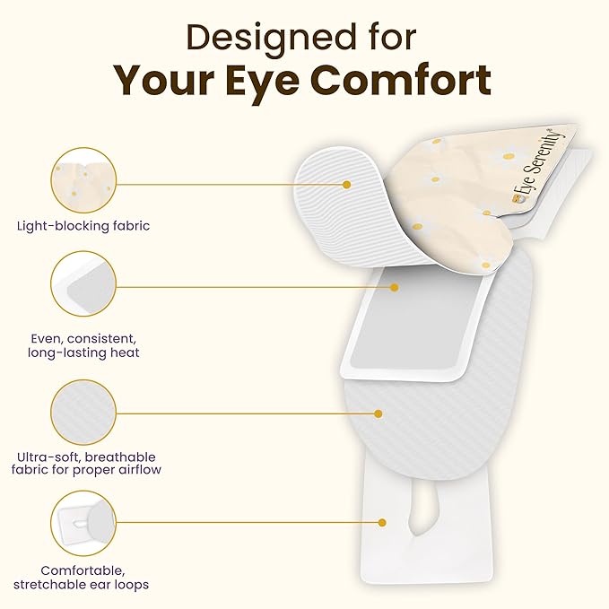 Eye Serenity Steam Eye Mask, Heated Eye Mask, Self Heating Warm Compress for Dry Eyes, Fast Relief for Stye, Puffy Sensitive Eyes, Moist Heat, Mothers Day Gifts for Women and Men - Chamomile