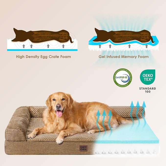 EHEYCIGA Extra Large Dog Bed Othorpedic, Memory Foam XL Dog Bed with Washable Removable Cover, Waterproof Pet Sofa Couch XLarge Size Dogs with Nonskid Bottom, 44x32x6.5, Camel | Washable Removable Cover, Waterproof Flat Pet Sofa Couch with Nonskid Bott...