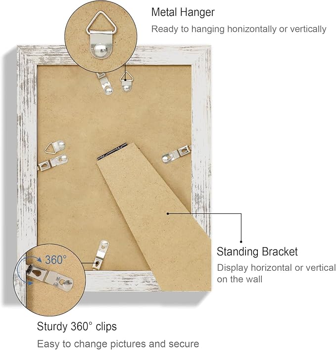 Hongkee 6x8 Picture Frame Set of 4, Made of Real Glass and Multicolour Frame - Display Picture 4x6 with Mat or 6x8 Without Mat, 6 by 8 Photo for Wall or Tabletop
