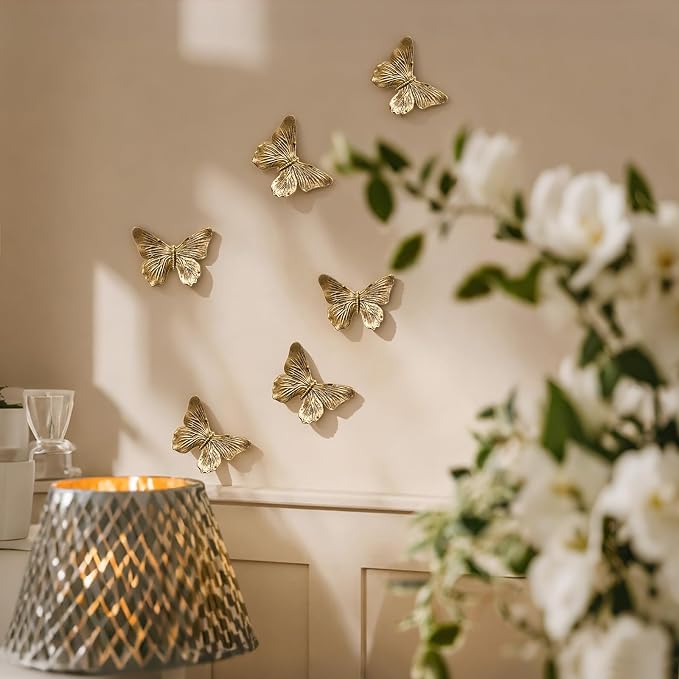 GUSFREUD 3D Butterfly Wall Decor Set – Resin Wall Decor for Living Room, Bedroom, Bathroom, Dining Room, Outdoor and Gallery Walls - Antique Copper - Set of 6