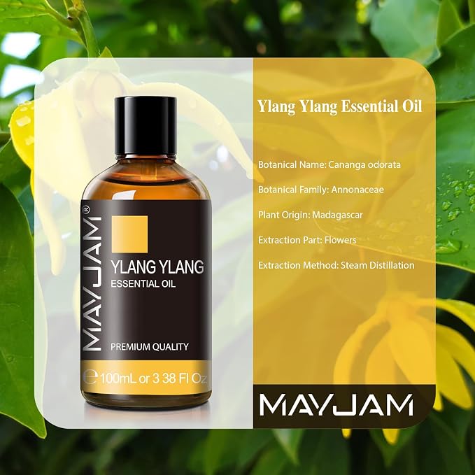 Ylang Ylang Essential Oil, MAYJAM 3.38FL.OZ Premium Quality Essential Oils for Diffusers for Home, 100ML Ylang Ylang Oil Scented Oil, Great for DIY Soap Candle Making