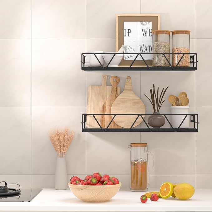 Floating Shelves Set of 3, Wood Wall Shelf, Farmhouse Shelf for Bedroom | Wall Mounted Floating Shelf for Living Room, Bedroom, Bathroom, Kitchen, Office