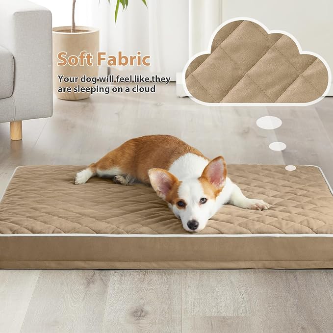 WNPETHOME Orthopedic XXL Dog Beds for Large Senior Dog Bed Comfy Sleeping | XXL Washable Waterproof Dogs Bed with Removable Cover, Multi-Needle Quilting Dogs Crate Bed for Relax , Brown 55x42 Inch