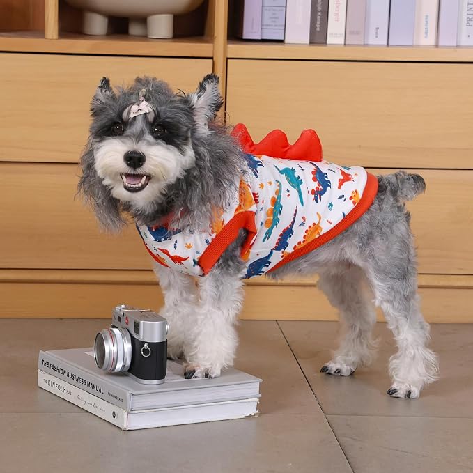 CuteBone Dinosaur Costume Dog Shirt, Stretchy Velvet T-Shirt Clothes for Small Dogs, Soft & Breathable Pet Tee Outfit Cat Apparel for Daily Wear, Cozy Pullover Design Puppy Fashion COSBX02L