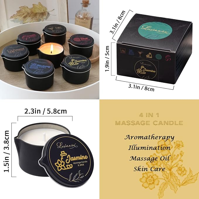 Massage Candle Oil Low Temp for Body Relaxation, Jasmine Scent 2.35 OZ