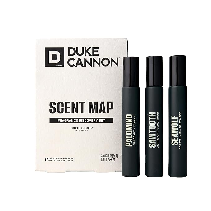 Duke Cannon Proper Cologne Sampler for Men, 3-pack – Sawtooth, Seawolf, Palomino, 1.7 fl oz