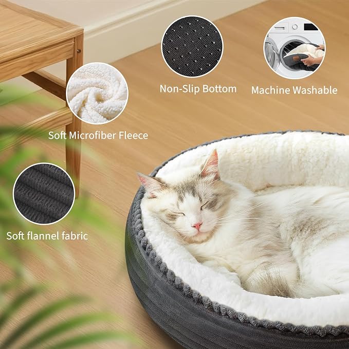 Zerbuger 23in Dark Grey Round Dog Bed Sofa for Dogs Cats, Machine Washable | for Small/Medium/Large Dogs Cats, Foam Pet Couch with Removable Mat Non-Slip Bottom, Pet Cuddler for Indoor/Outdoor/Car/Cage