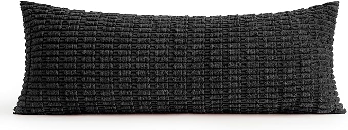 MIULEE Lumbar Corduroy Throw Pillow Cover for Bed 14x36 Black Pack of 1 | Soft Long Decorative Cushion Cover Boho Farmhouse Accent Pillowcase Sofa Couch Livingroom Home Decor