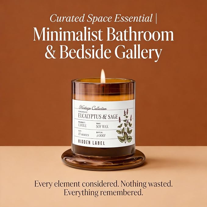Hidden Label Eucalyptus & Sage Candle, 10oz Soy Bell Jar, 55H Aromatherapy | 60 Hours Burn | Mountain Fresh Essential Oils | Non Toxic Plant Wax | Clear Glass Dome Home Decor | Focus & Wellness Gift