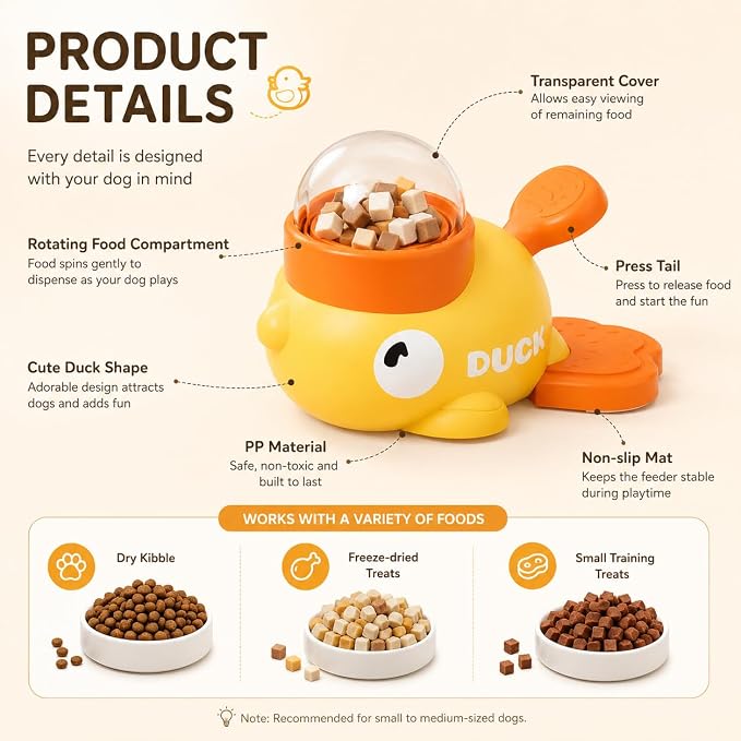 Yorkie Feeding Duck Toy, Yorkie Puppy Essentials, Interactive Dog Toys Food Puzzle Slow Feeder, Cat Treat Dispenser Toy, Slow Feeder To Prevent Bloating, IQ Training And Exercise Small Animal Bowls
