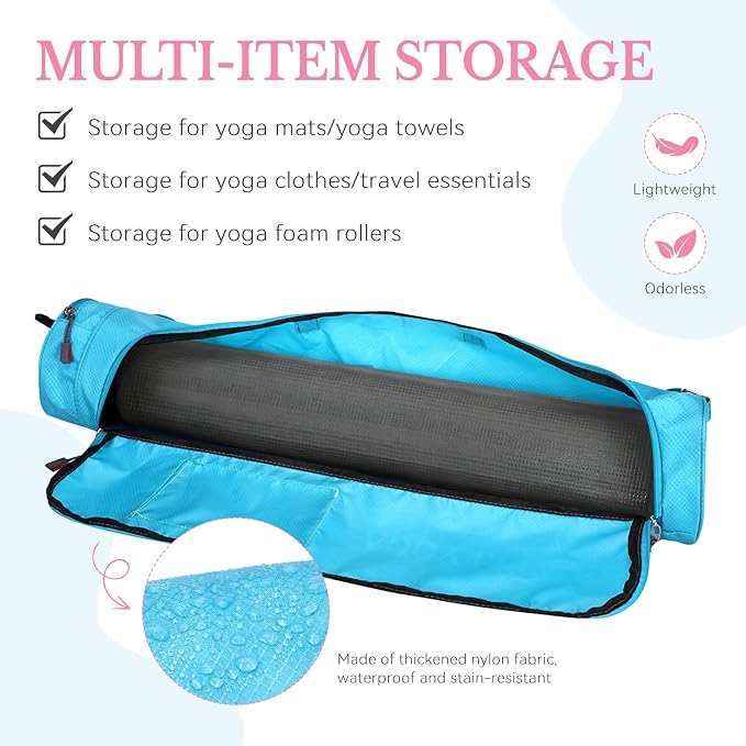 Upgrade Yoga Mat Bag, Waterproof Yoga Gym Bag Tote Bag with Adjustable Strap, Multi-Pockets Yoga Mat Carrier for Gym, Fitness