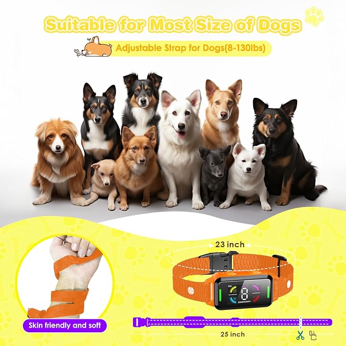 Bark Collar for Small Dogs 5-15lbs Automatic Anti Bark Collar with Dual Sensor Technology, 4 Safe Modes, Waterproof IP67, Rechargeable Shock Collar for Small Dogs No Remote (Orange)