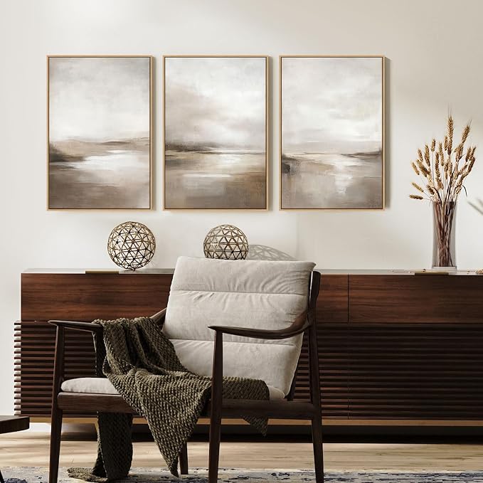 SAFERRYHOME Neutral Abstract Landscape Shapes Wall Art,3 Panels 16x24 Inch | Minimalist Framed Canvas Print Set, Abstract Illustrations Modern Nordic Calm Decor for Living Room,Bedroom,Bathroom,Hallway