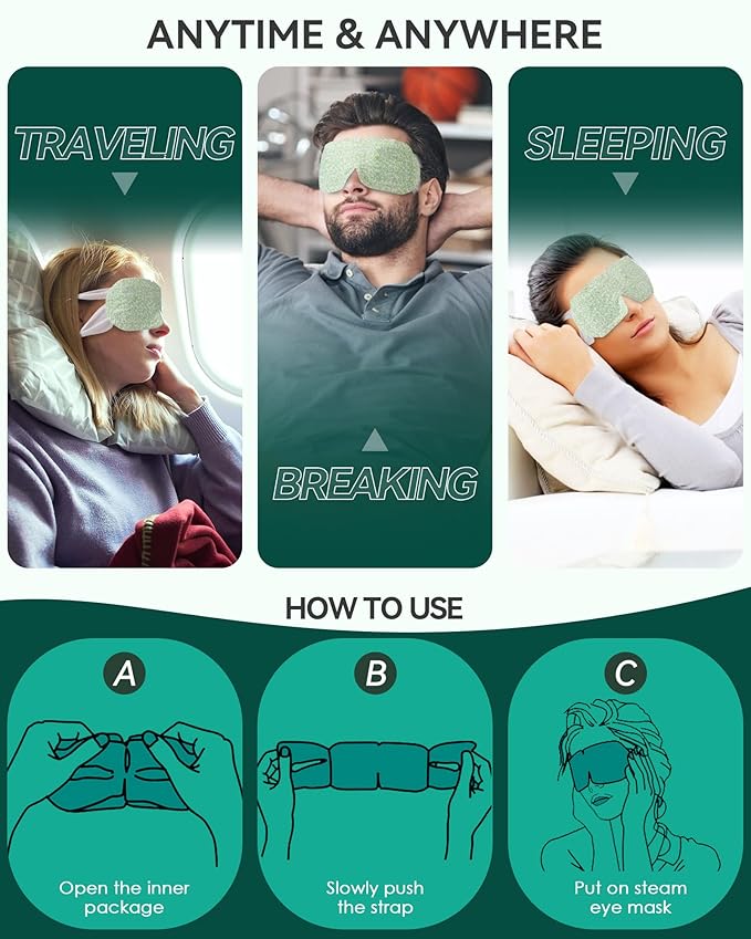 30PCS Steam Eye Masks for Dry Eyes & Fatigue Relief, Self-Heating Eye Mask for Puffiness & Dark Circles, Moist Heat Compress, Travel-Friendly, No Microwave Needed, Spa Relaxation for Women, Unscented