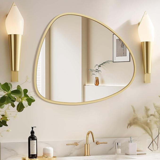 Asymmetrical Mirror, Irregular Wall Mirror, Wall Mirrors Decorative for Bedroom Living Room entryway Hall, Wall Mirror for mid Century Modern Decor 25" H x 20" W, Gold