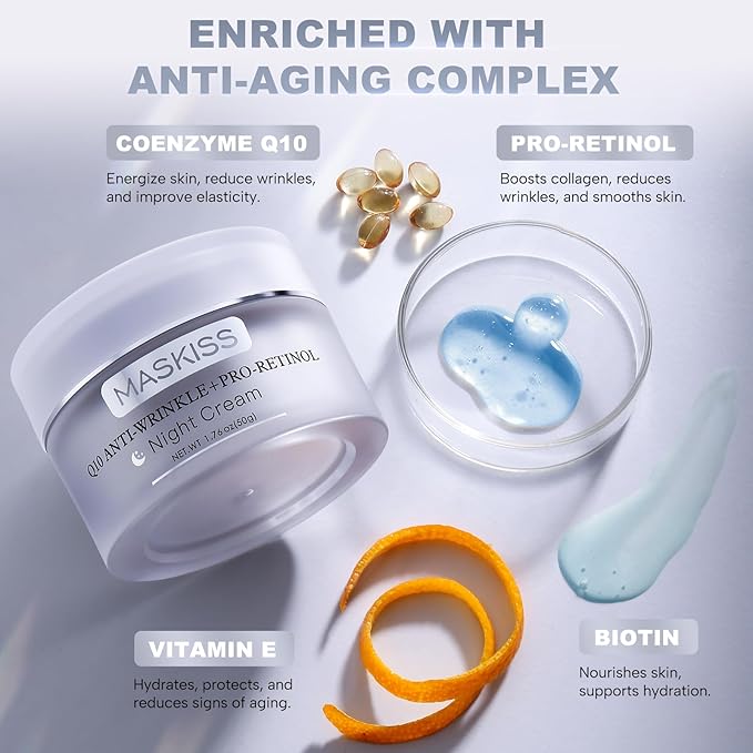 Firming Neck Cream & Anti-Wrinkle Night Cream with Coenzyme Q10 + Pro-Retinol, Unscented Skin Firming Neck Cream, Anti Aging Facial Moisturizer for Sensitive Skin, 1.76 Oz Jar