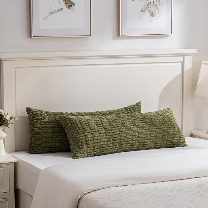 Fancy Homi Decorative Throw Pillow Covers for Bed Couch Bedroom Bench, Soft Corduroy Solid Pillow Case, Rustic Farmhouse Boho Room Decor,54" x 20" (Pack of 1),Moss Green