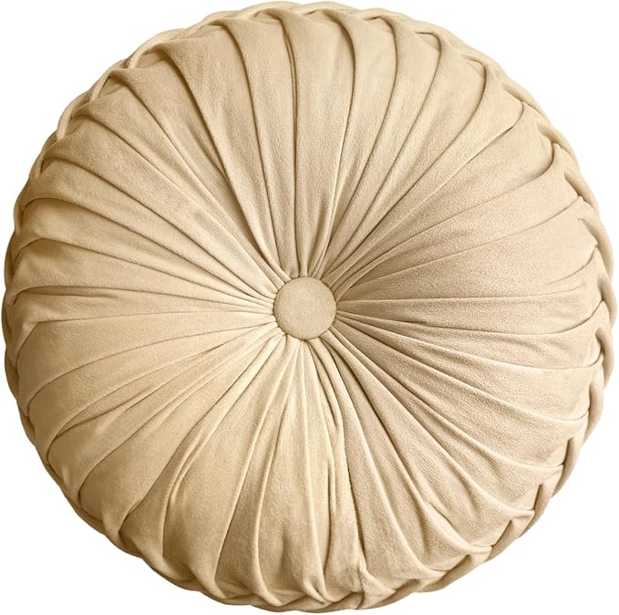 Teieas Round Throw Pillow Velvet Pleated Round Pillow Cushion | Boho pumpkin bed pillows,floor pillow for live room,couch,chair,bed, car,home decoration apricot 14.96''