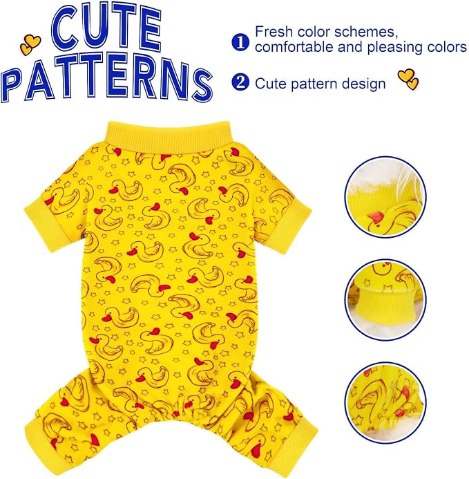 Dog Pajamas Onesie: Comfortable Four-Legged Apparel for Small, Medium, & Large Dogs, Polyester Material for Comfort, Wrinkle Resistance, Moisture Wicking, Stretchiness Rotating Duck XL