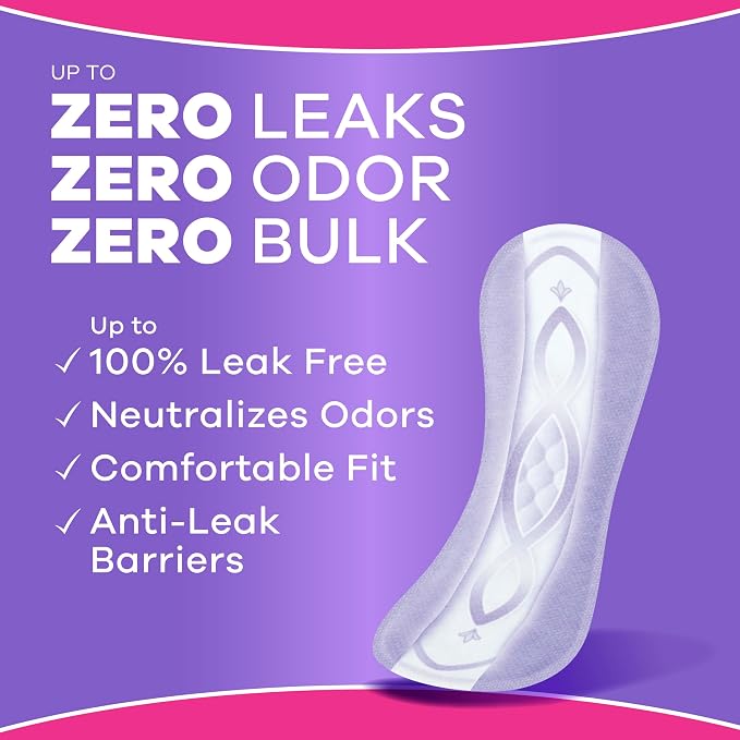 Always Discreet Incontinence Panty Liners for Bladder Leaks, Size 2, Very Light Absorbency, Long Length, 44 CT