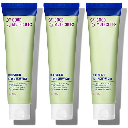 Good Molecules Lightweight Daily Moisturizer Face Cream Pack 3 – 100 ml / 3.38 fl oz Each - Non-Greasy Facial Moisturizer Face Lotion with Shea Butter & Hyaluronic Acid