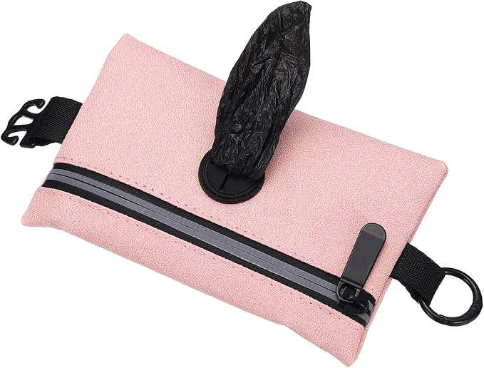 Dog Poop Bag Holder, Pet Waste Bag Dispenser Dog Treat Pouch with Zipper Oxford Cloth Portable Reusable Easy Cleanup(1Pcs, Pink), Intended for Outdoor/Travel/Walking
