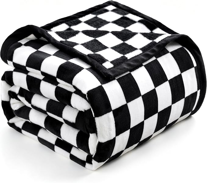 PU MEI Checkered Flannel Throw Blanket, Classic Black and White Checkerboard Decorative Blanket, Lightweight Warm Ideal for Couch and Bed, 60x80 Inches