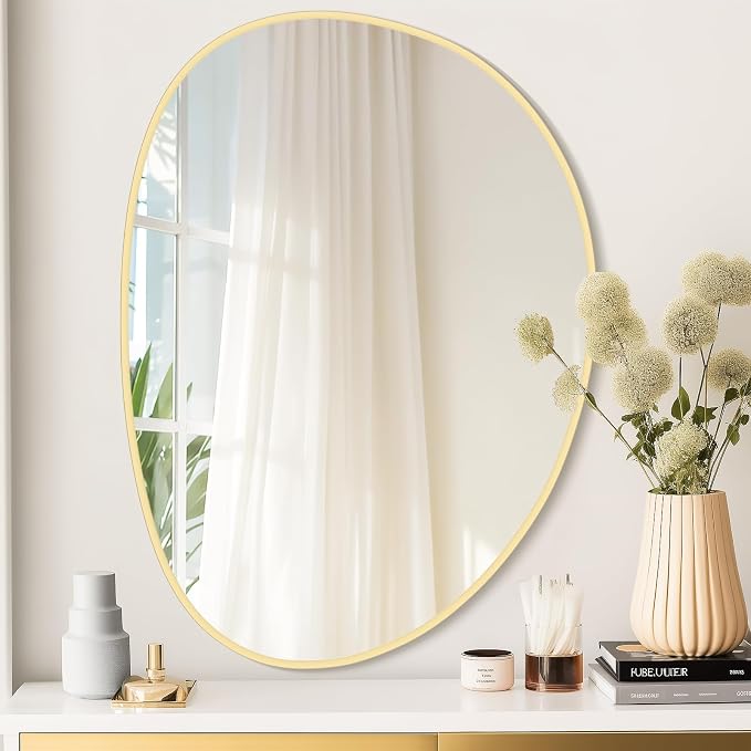 Irregular Wall Mirror, Asymmetrical Mirror Wall Mounted with Gold Framed for Living Room, Bathroom, Bedroom, Entryway Wall Decor, 28"×21", Gold