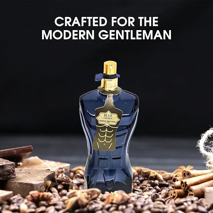 AFLUXE 2PCS Mens Perfume Cologne Long Last Strong EDP Natural Spray Gift Set, with Cocoa, Dried Fruits, Woody Fragrance for Daliy Use, 3.4 Fl Oz / 100 mL Each (Blue for Men GoldEdi & Vanilla Tobacco)