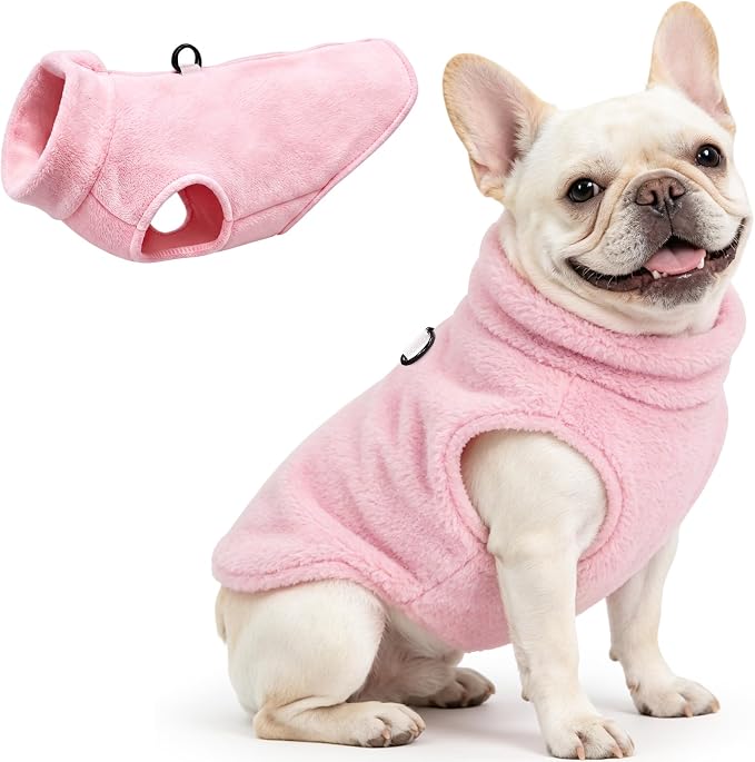 Idepet Dog Fleece Vest Sweater Zip Up Warm Pullover Dogs Jacket with D-Ring Leash Winter Cold Weater Coat Pet Sweatershirt Clothes Hoodie for Small Medium Dogs Boy Girl (Pink, XL)