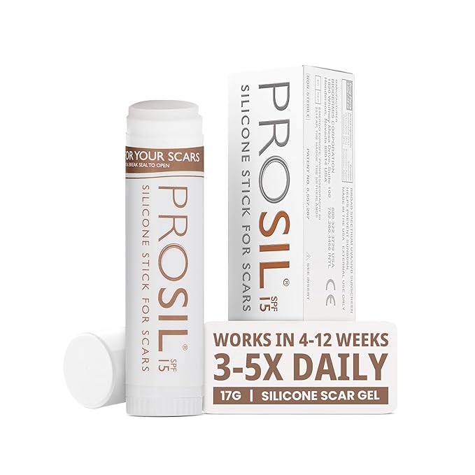 ProSil Silicone Scar Gel Stick with SPF 15 – Patented Scar Treatment in a Mess-Free, Compact Glide-On Stick - Made from Premium-Grade Silicone - Gentle on All Skin Types, Including Kids - 17g