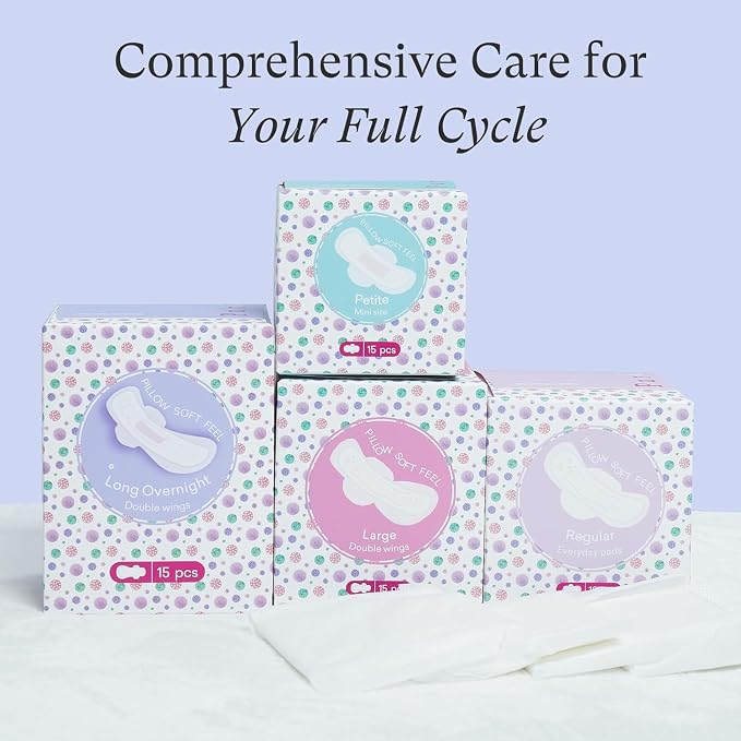 PurComfy Teens Maxi Period Pads with Wings for Tweens, Organic Cotton Sanitary Pads for Teens Girls 9-14, Long Overnight Size, 90 CT (Pack of 2)