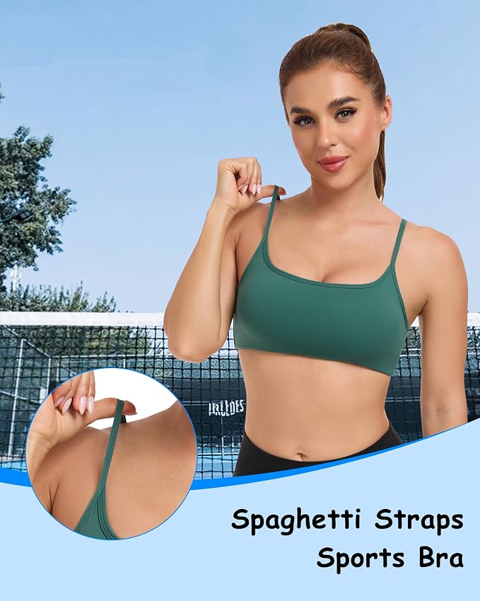 QUOJIZY Sports Bras for Women Open Back Workout Tops for Women Yoga Bra Spaghetti Straps Twist Back