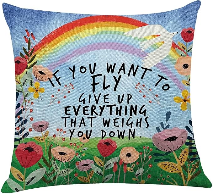 Littlefa Inspiring Gifts Cute Colour Flower Rainbow Throw Pillow Cover Flower Cushion Cover Decorative Pillowcase Living Room Bedroom Decor for Girls Friends Daughter Niece Women - If You Want to Fly