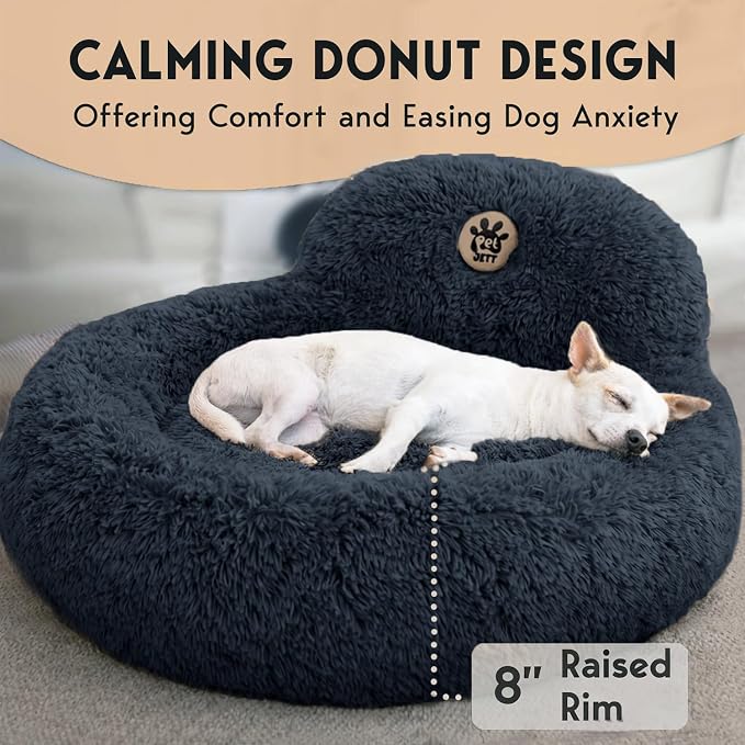 PetJett Calming Dog Bed Medium Size Dog - 30'' Donut Bed, Washable Dog Bed, Anti-Slip & Super Soft Fluffy Plush Round Dog Bed, Anti-Anxiety Premium Comfort Pet Bed, Fits Dogs Upto 45 lbs - Dark Grey