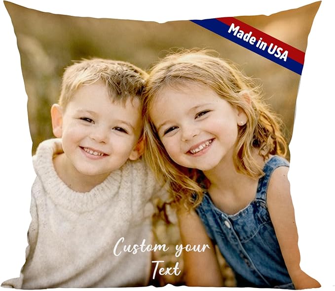 Bemaystar Custom Pillow Covers with Picture & Text, Ships Next Day, Made in USA - Personalized Pillow- Love Keepsake, Customized Gifts, Decorative Throw Pillow for Family Friends(No Insert)-1photo