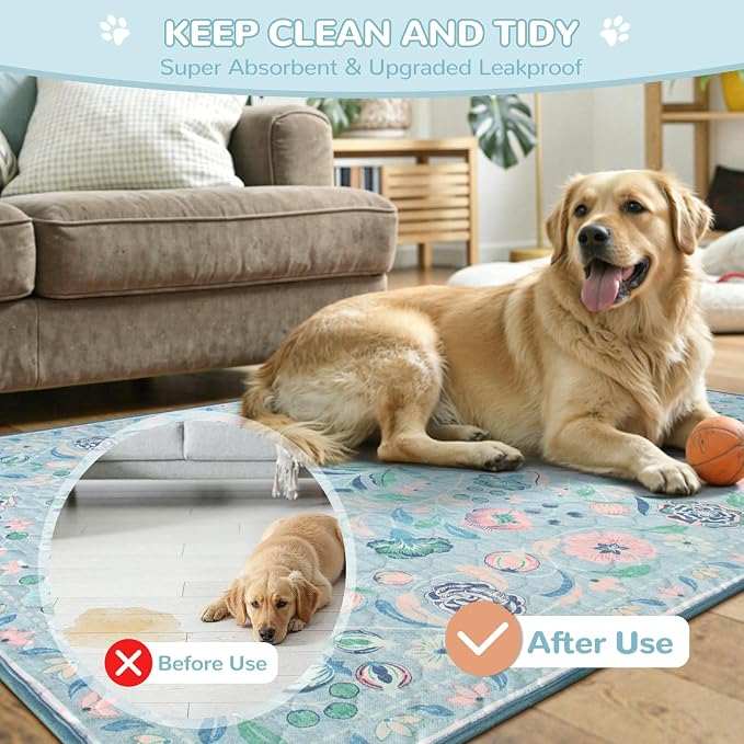 Lahome Washable Reusable Pee Pads for Dogs, 2 Pack, Blue, 24x24 | Super absorbent, waterproof training mats with leakproof non-slip backing; suitable for potty training, crates and floors.