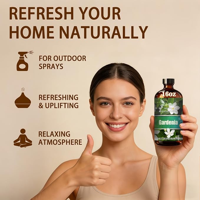 Gardenia Essential Oil - Gardenia Oil for Diffuser, 16 Fl Oz(480ml) | Candle Making, Soap Making, aroma, Strong Scent, Pure, Natural, Home Fragrance, Massage, Large Bottle